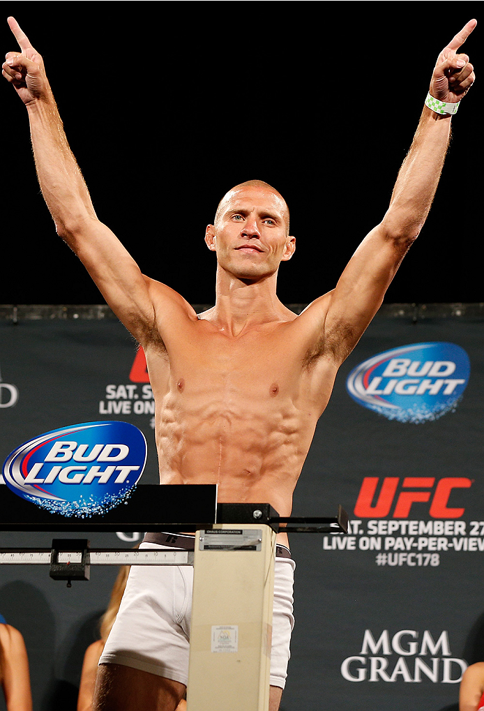 LAS VEGAS, NV - SEPTEMBER 26: Donald "Cowboy" Cerrone weighs in during the UFC 178 weigh-in at the MGM Grand Conference Center on September 26, 2014 in Las Vegas, Nevada. (Photo by Josh Hedges/Zuffa LLC/Zuffa LLC via Getty Images)