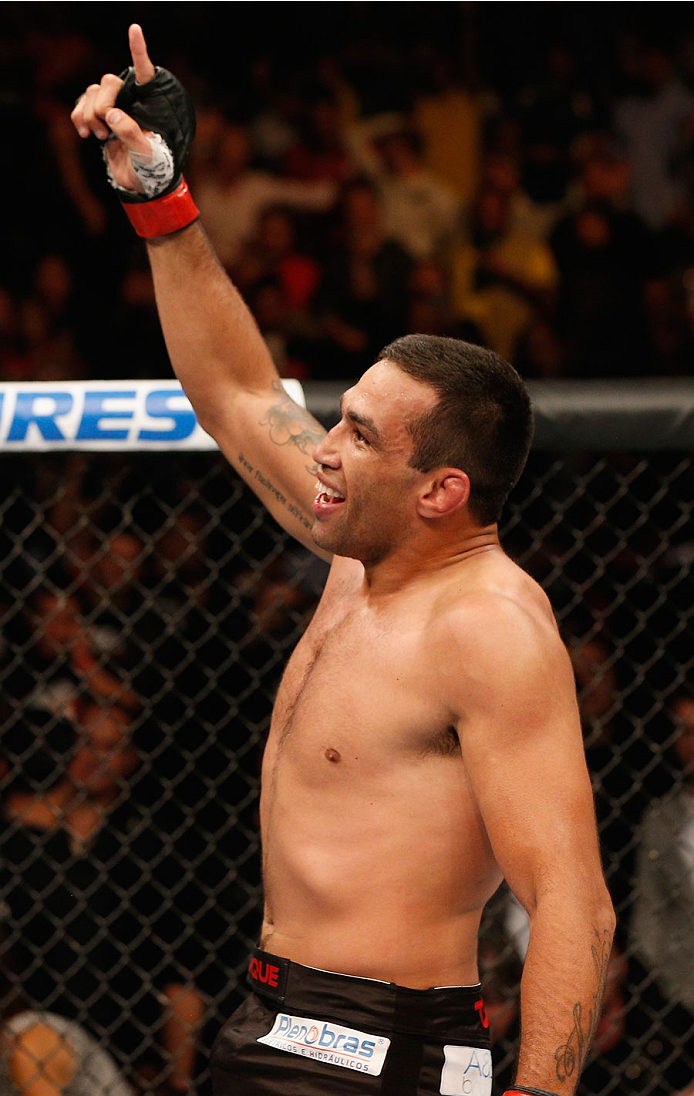 MEXICO CITY, MEXICO - NOVEMBER 15: Fabricio Werdum of Brazil celebrates after knocking out Mark Hunt in their interim UFC heavyweight championship bout during the UFC 180 event at Arena Ciudad de Mexico on November 15, 2014 in Mexico City, Mexico. (Phot