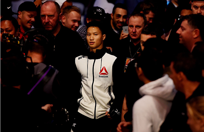 MELBOURNE, AUSTRALIA - NOVEMBER 15: Ben Nguyen walks to the octagon before his fight against Ryan Benoit (not pictured) in their flyweight bout during the UFC 193 event at Etihad Stadium on November 15, 2015 in Melbourne, Australia. (Photo by Josh Hedge