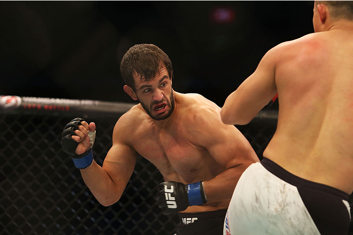 MELBOURNE, AUSTRALIA - NOVEMBER 15: Anton Zafir of Australia (L) competes against James Moontasri of the United States in their welterweight bout during the UFC 193 event at Etihad Stadium on November 15, 2015 in Melbourne, Australia. (Photo by Pat Scal