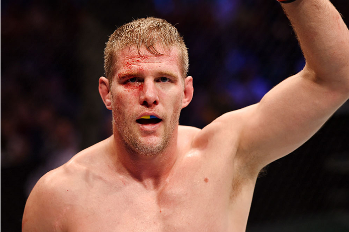 MELBOURNE, AUSTRALIA - NOVEMBER 15: Daniel Kelly celebrates after his third round against Steve Montgomery (not pictured) in their middleweight bout during the UFC 193 event at Etihad Stadium on November 15, 2015 in Melbourne, Australia. (Photo by Josh