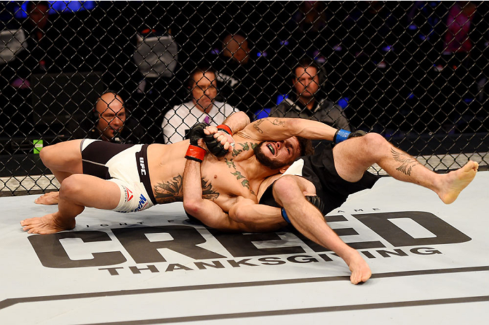 MELBOURNE, AUSTRALIA - NOVEMBER 15: (L-R) Danny Martinez grapples against Richie Vaculik in their flyweight bout during the UFC 193 event at Etihad Stadium on November 15, 2015 in Melbourne, Australia. (Photo by Josh Hedges/Zuffa LLC/Zuffa LLC via Getty