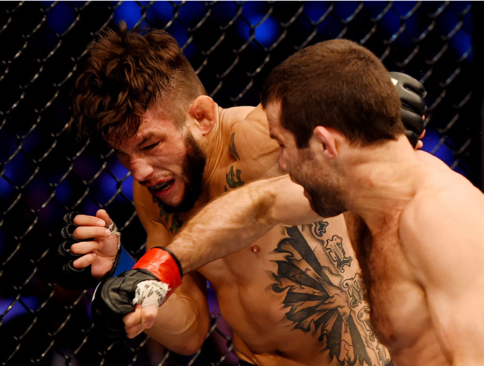 MELBOURNE, AUSTRALIA - NOVEMBER 15: Richie Vaculik (R) throws a right hook against Danny Martinez (L) in their flyweight bout during the UFC 193 event at Etihad Stadium on November 15, 2015 in Melbourne, Australia. (Photo by Josh Hedges/Zuffa LLC/Zuffa