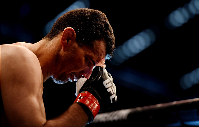 MELBOURNE, AUSTRALIA - NOVEMBER 15: Anthony Perosh takes a moment before his fight against Gian Villante (not pictured) in their light heavyweight bout during the UFC 193 event at Etihad Stadium on November 15, 2015 in Melbourne, Australia. (Photo by Jo