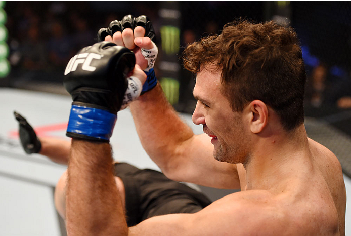 MELBOURNE, AUSTRALIA - NOVEMBER 15: Gian Villante celebrates his KO (punch) win over Anthony Perosh (not pictured) in round one of their light heavyweight bout during the UFC 193 event at Etihad Stadium on November 15, 2015 in Melbourne, Australia. (Pho