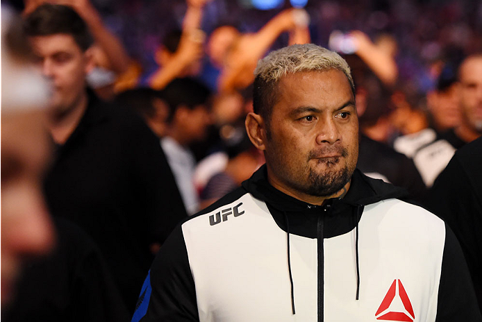 MELBOURNE, AUSTRALIA - NOVEMBER 15: Mark Hunt walks to the Octagon before facing Antonio Silva (not pictured) in their heavyweight bout during the UFC 193 event at Etihad Stadium on November 15, 2015 in Melbourne, Australia. (Photo by Josh Hedges/Zuffa