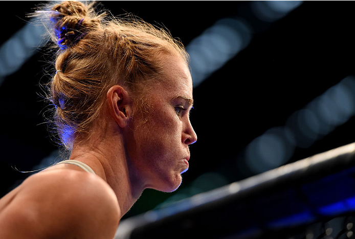 MELBOURNE, AUSTRALIA - NOVEMBER 15: Holly Holm enter the Octagon before taking on Ronda Rousey (not pictured) in their UFC women's bantamweight championship bout during the UFC 193 event at Etihad Stadium on November 15, 2015 in Melbourne, Australia. (Ph