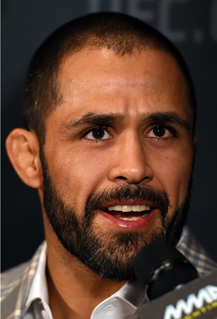 LAS VEGAS, NV - DECEMBER 09: Frankie Saenz interacts with media during the UFC Ultimate Media Day at MGM Grand Hotel & Casino on December 9, 2015 in Las Vegas, Nevada. (Photo by Josh Hedges/Zuffa LLC/Zuffa LLC via Getty Images)