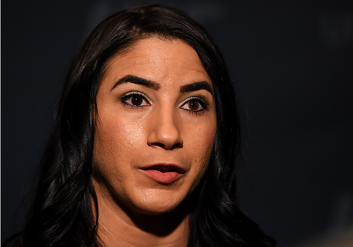 LAS VEGAS, NV - DECEMBER 09: Tecia Torres interacts with media during the UFC Ultimate Media Day at MGM Grand Hotel & Casino on December 9, 2015 in Las Vegas, Nevada. (Photo by Josh Hedges/Zuffa LLC/Zuffa LLC via Getty Images)