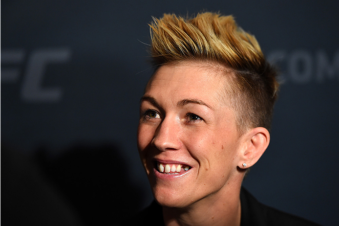 LAS VEGAS, NV - DECEMBER 09: Jocelyn Jones-Lybarger interacts with media during the UFC Ultimate Media Day at MGM Grand Hotel & Casino on December 9, 2015 in Las Vegas, Nevada. (Photo by Josh Hedges/Zuffa LLC/Zuffa LLC via Getty Images)