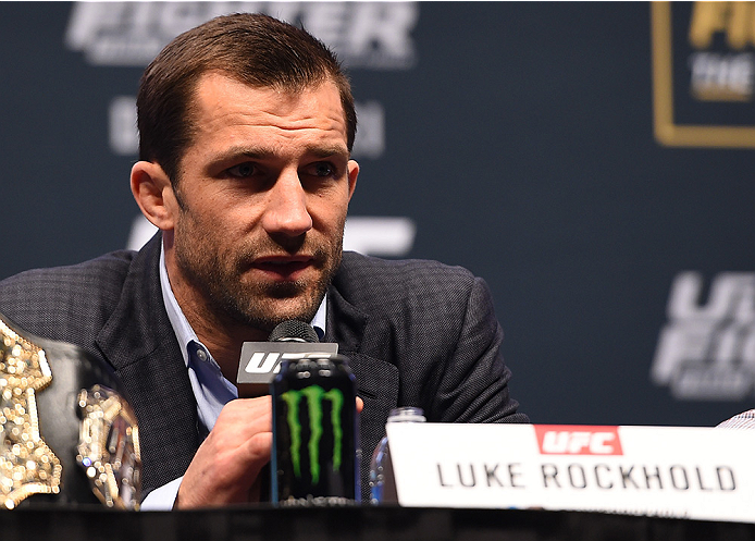 LAS VEGAS, NV - DECEMBER 09: Luke Rockhold interacts with media during the UFC Press Conference inside MGM Grand Garden Arena on December 9, 2015 in Las Vegas, Nevada. (Photo by Josh Hedges/Zuffa LLC/Zuffa LLC via Getty Images)