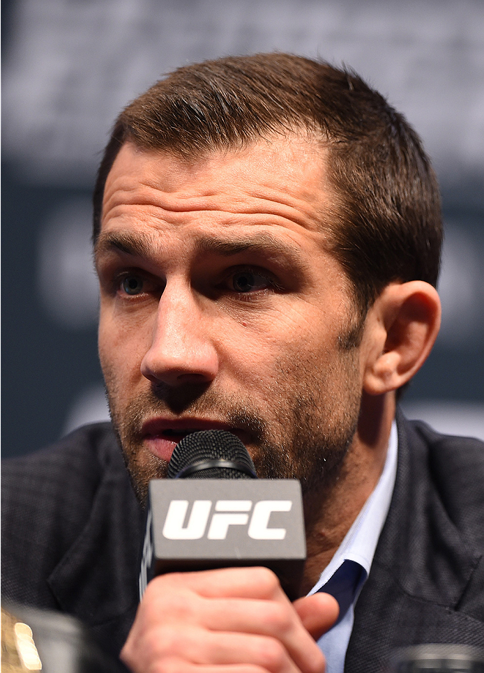 LAS VEGAS, NV - DECEMBER 09: Luke Rockhold interacts with media during the UFC Press Conference inside MGM Grand Garden Arena on December 9, 2015 in Las Vegas, Nevada. (Photo by Josh Hedges/Zuffa LLC/Zuffa LLC via Getty Images)