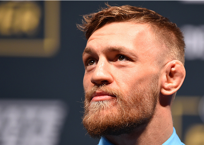 LAS VEGAS, NV - DECEMBER 09: Conor McGregor of Ireland interacts with media during the UFC Press Conference inside MGM Grand Garden Arena on December 9, 2015 in Las Vegas, Nevada. (Photo by Josh Hedges/Zuffa LLC/Zuffa LLC via Getty Images)
