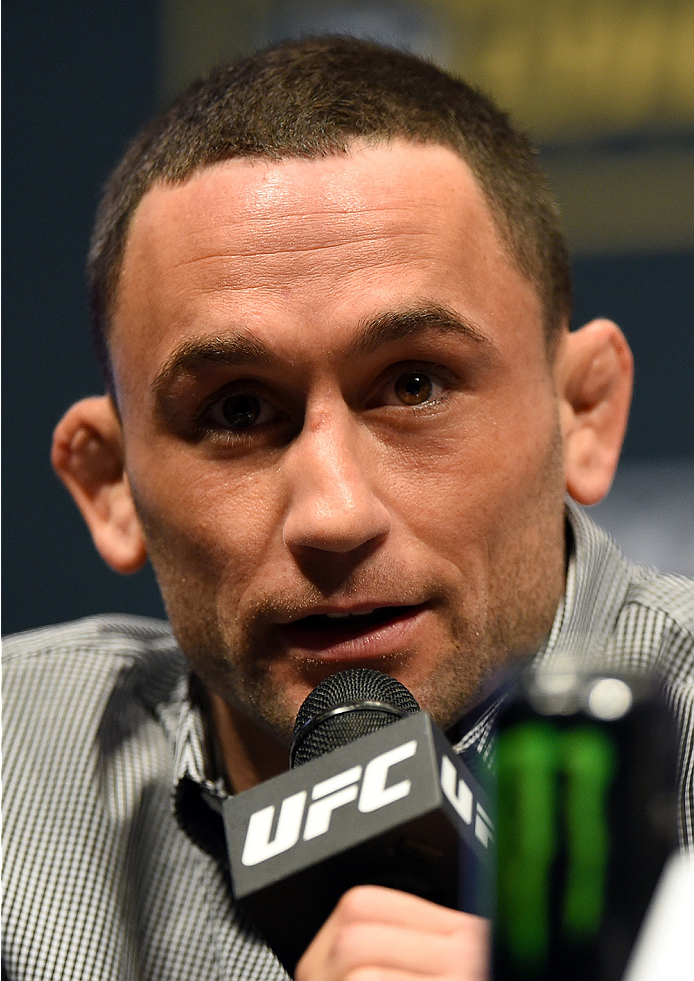 LAS VEGAS, NV - DECEMBER 09: Frankie Edgar interacts with media during the UFC Press Conference inside MGM Grand Garden Arena on December 9, 2015 in Las Vegas, Nevada. (Photo by Josh Hedges/Zuffa LLC/Zuffa LLC via Getty Images)