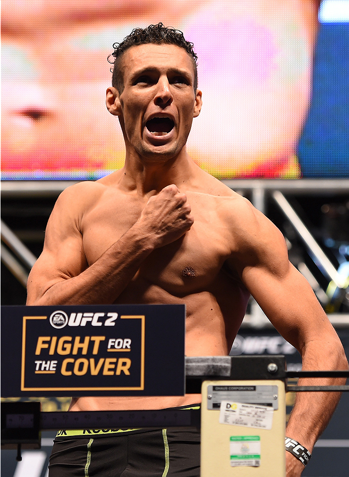 LAS VEGAS, NV - DECEMBER 11: Marcio Alexandre of Brazil weighs in during the UFC 194 weigh-in inside MGM Grand Garden Arena on December 10, 2015 in Las Vegas, Nevada. (Photo by Josh Hedges/Zuffa LLC/Zuffa LLC via Getty Images)