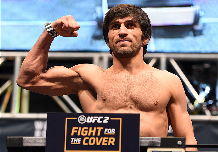 LAS VEGAS, NV - DECEMBER 11: Magomed Mustafaev of Russia weighs in during the UFC 194 weigh-in inside MGM Grand Garden Arena on December 10, 2015 in Las Vegas, Nevada. (Photo by Josh Hedges/Zuffa LLC/Zuffa LLC via Getty Images)