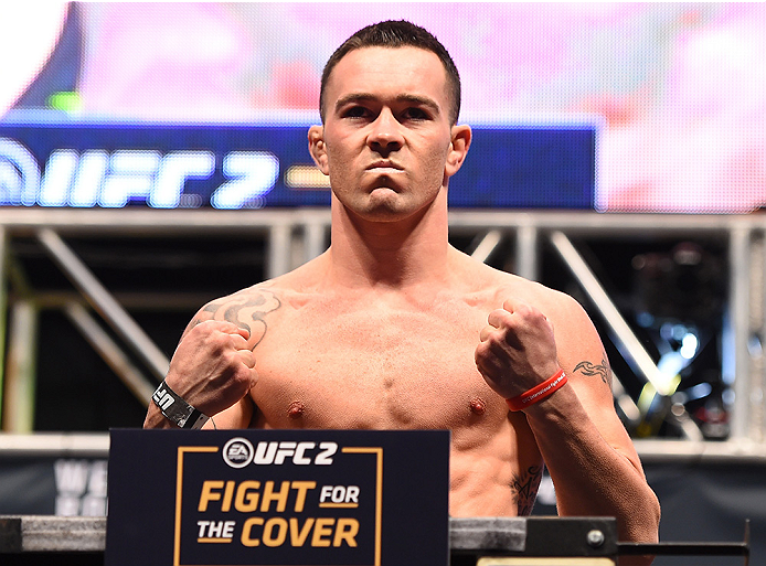 LAS VEGAS, NV - DECEMBER 11: Colby Covington of Brazil weighs in during the UFC 194 weigh-in inside MGM Grand Garden Arena on December 10, 2015 in Las Vegas, Nevada. (Photo by Josh Hedges/Zuffa LLC/Zuffa LLC via Getty Images)