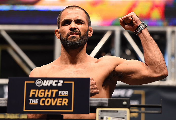 LAS VEGAS, NV - DECEMBER 11: Frankie Saenz weighs in during the UFC 194 weigh-in inside MGM Grand Garden Arena on December 10, 2015 in Las Vegas, Nevada. (Photo by Josh Hedges/Zuffa LLC/Zuffa LLC via Getty Images)