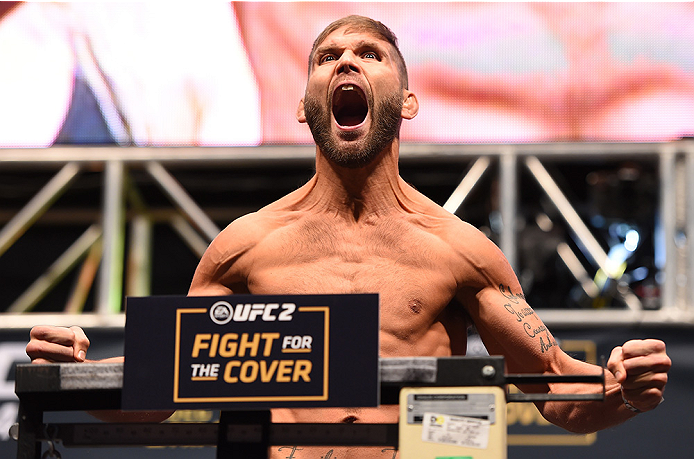 LAS VEGAS, NV - DECEMBER 11: Jeremy Stephens weighs in during the UFC 194 weigh-in inside MGM Grand Garden Arena on December 10, 2015 in Las Vegas, Nevada. (Photo by Josh Hedges/Zuffa LLC/Zuffa LLC via Getty Images)