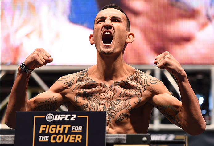 LAS VEGAS, NV - DECEMBER 11: Max Holloway weighs in during the UFC 194 weigh-in inside MGM Grand Garden Arena on December 10, 2015 in Las Vegas, Nevada. (Photo by Josh Hedges/Zuffa LLC/Zuffa LLC via Getty Images)