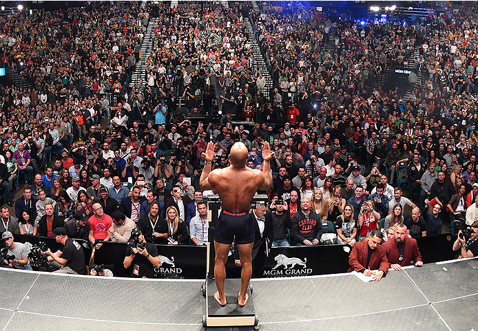 LAS VEGAS, NV - DECEMBER 11: Yoel Romero of Cuba weighs in during the UFC 194 weigh-in inside MGM Grand Garden Arena on December 10, 2015 in Las Vegas, Nevada. (Photo by Josh Hedges/Zuffa LLC/Zuffa LLC via Getty Images)