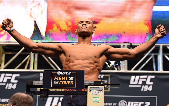 LAS VEGAS, NV - DECEMBER 11: Ronaldo 'Jacare' Souza of Brazil weighs in during the UFC 194 weigh-in inside MGM Grand Garden Arena on December 10, 2015 in Las Vegas, Nevada. (Photo by Josh Hedges/Zuffa LLC/Zuffa LLC via Getty Images)
