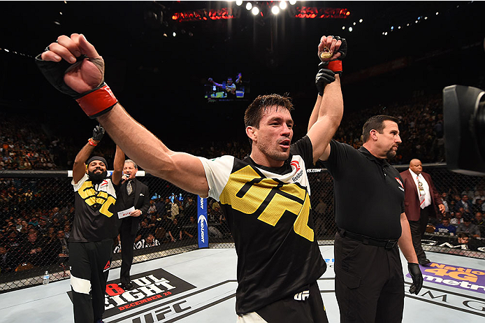 LAS VEGAS, NV - DECEMBER 12: Demian Maia of Brazil reacts to his victory over Gunnar Nelson of Iceland in their welterweight bout during the UFC 194 event inside MGM Grand Garden Arena on December 12, 2015 in Las Vegas, Nevada. (Photo by Josh Hedges/Zuf