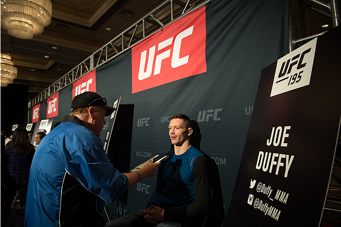 LAS VEGAS, NEVADA - DECEMBER 31: Joe Duffy speaks to the media during the Ultimate Media Day at the MGM Grand Hotel/Casino on December 31, 2015 in Las Vegas Nevada. (Photo by Brandon Magnus/Zuffa LLC/Zuffa LLC via Getty Images)