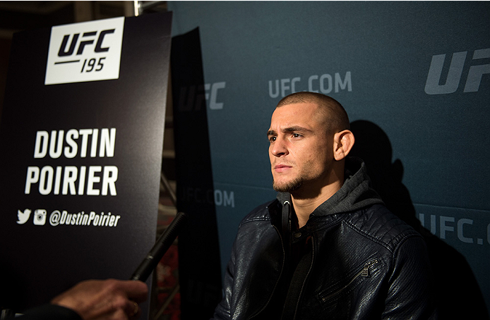 LAS VEGAS, NEVADA - DECEMBER 31: Dustin Poirier speaks to the media during the Ultimate Media Day at the MGM Grand Hotel/Casino on December 31, 2015 in Las Vegas Nevada. (Photo by Brandon Magnus/Zuffa LLC/Zuffa LLC via Getty Images)
