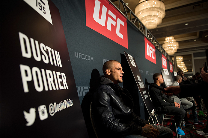 LAS VEGAS, NEVADA - DECEMBER 31: Dustin Poirier speaks to the media during the Ultimate Media Day at the MGM Grand Hotel/Casino on December 31, 2015 in Las Vegas Nevada. (Photo by Brandon Magnus/Zuffa LLC/Zuffa LLC via Getty Images)