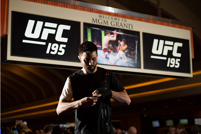 LAS VEGAS, NEVADA - DECEMBER 30: Carlos Condit holds an open training session for fans and media at the MGM Grand Hotel/Casino on December 30, 2015 in Las Vegas Nevada. (Photo by Brandon Magnus/Zuffa LLC/Zuffa LLC via Getty Images)