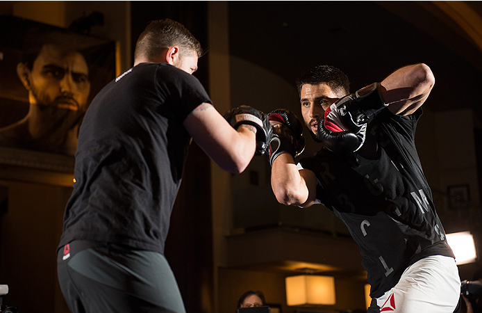 LAS VEGAS, NEVADA - DECEMBER 30: Carlos Condit holds an open training session for fans and media at the MGM Grand Hotel/Casino on December 30, 2015 in Las Vegas Nevada. (Photo by Brandon Magnus/Zuffa LLC/Zuffa LLC via Getty Images)