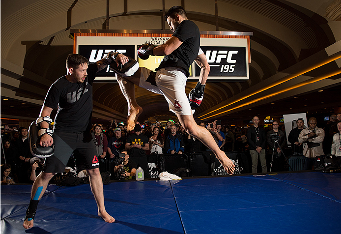 LAS VEGAS, NEVADA - DECEMBER 30: Carlos Condit holds an open training session for fans and media at the MGM Grand Hotel/Casino on December 30, 2015 in Las Vegas Nevada. (Photo by Brandon Magnus/Zuffa LLC/Zuffa LLC via Getty Images)