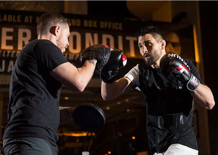 LAS VEGAS, NEVADA - DECEMBER 30: Carlos Condit holds an open training session for fans and media at the MGM Grand Hotel/Casino on December 30, 2015 in Las Vegas Nevada. (Photo by Brandon Magnus/Zuffa LLC/Zuffa LLC via Getty Images)