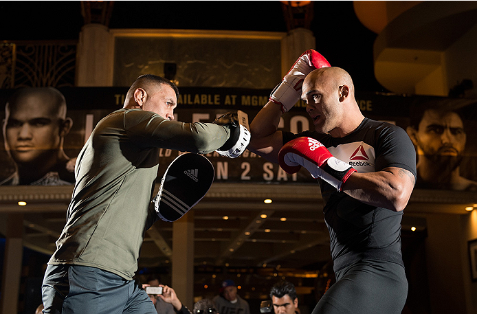 LAS VEGAS, NEVADA - DECEMBER 30: UFC welterweight champion Robbie Lawler holds an open training session for fans and media at the MGM Grand Hotel/Casino on December 30, 2015 in Las Vegas Nevada. (Photo by Brandon Magnus/Zuffa LLC/Zuffa LLC via Getty Ima
