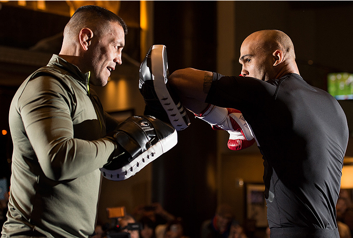 LAS VEGAS, NEVADA - DECEMBER 30: UFC welterweight champion Robbie Lawler holds an open training session for fans and media at the MGM Grand Hotel/Casino on December 30, 2015 in Las Vegas Nevada. (Photo by Brandon Magnus/Zuffa LLC/Zuffa LLC via Getty Ima