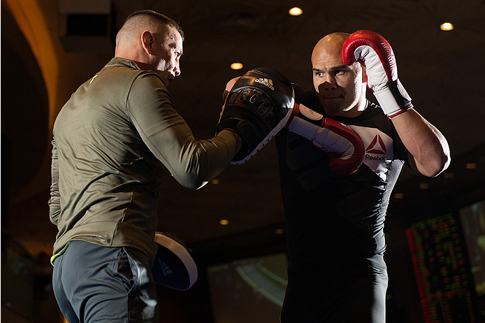 LAS VEGAS, NEVADA - DECEMBER 30: UFC welterweight champion Robbie Lawler holds an open training session for fans and media at the MGM Grand Hotel/Casino on December 30, 2015 in Las Vegas Nevada. (Photo by Brandon Magnus/Zuffa LLC/Zuffa LLC via Getty Ima