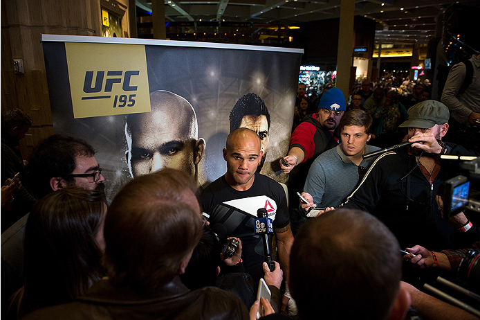 LAS VEGAS, NEVADA - DECEMBER 30: UFC welterweight champion Robbie Lawler speaks to the media at the MGM Grand Hotel/Casino on December 30, 2015 in Las Vegas Nevada. (Photo by Brandon Magnus/Zuffa LLC/Zuffa LLC via Getty Images)