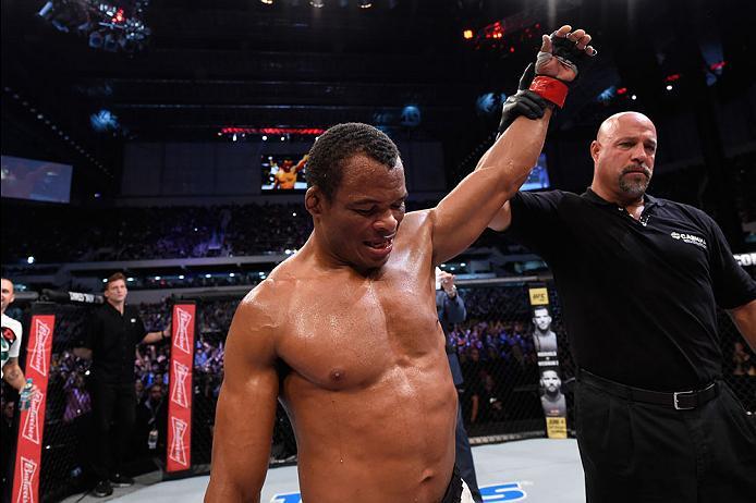 CURITIBA, BRAZIL - MAY 14: Francisco Trinaldo of Brazil celebrates after defeating Yancy Medeiros in their lightweight bout during the UFC 198 event at Arena da Baixada stadium on May 14, 2016 in Curitiba, Parana, Brazil. (Photo by Josh Hedges/Zuffa LLC
