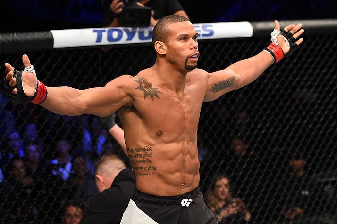 CURITIBA, BRAZIL - MAY 14: Thiago Santos of Brazil celebrates after defeating Nate Marquardt in their middleweight bout during the UFC 198 event at Arena da Baixada stadium on May 14, 2016 in Curitiba, Parana, Brazil. (Photo by Josh Hedges/Zuffa LLC/Zuf