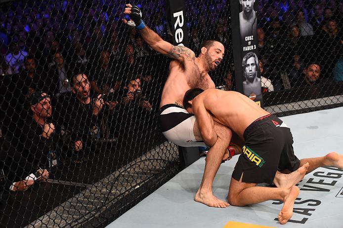 CURITIBA, BRAZIL - MAY 14: (R-L) Demian Maia of Brazil takes down Matt Brown in their welterweight bout during the UFC 198 event at Arena da Baixada stadium on May 14, 2016 in Curitiba, Parana, Brazil. (Photo by Josh Hedges/Zuffa LLC/Zuffa LLC via Getty