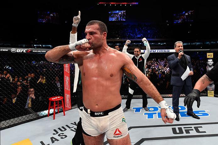 CURITIBA, BRAZIL - MAY 14: Mauricio 'Shogun' Rua of Brazil celebrates after defeating Corey Anderson in their light heavyweight bout during the UFC 198 event at Arena da Baixada stadium on May 14, 2016 in Curitiba, Parana, Brazil. (Photo by Josh Hedges/
