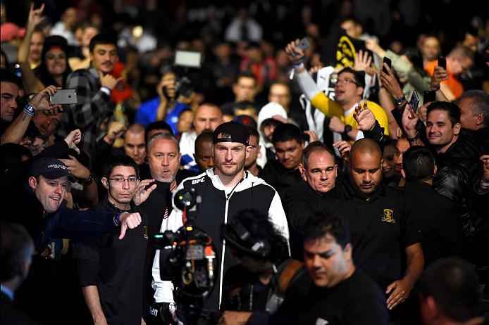 CURITIBA, BRAZIL - MAY 14: Stipe Miocic enters the arena before facing Fabricio Werdum of Brazil in their UFC heavyweight championship bout during the UFC 198 event at Arena da Baixada stadium on May 14, 2016 in Curitiba, Parana, Brazil. (Photo by Josh