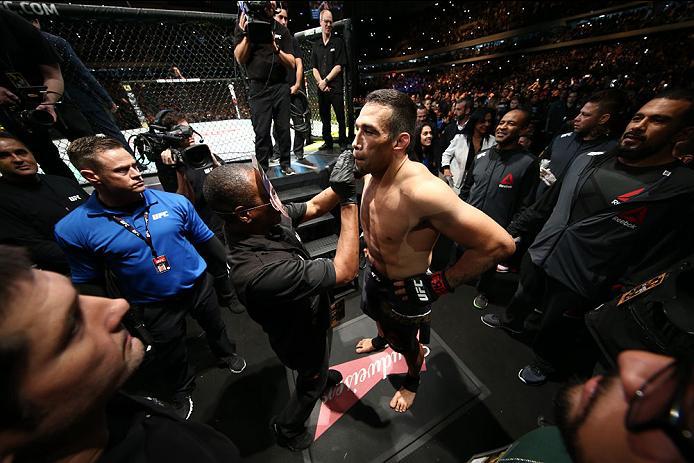 CURITIBA, BRAZIL - MAY 14: Fabricio Werdum of Brazil prepares to enter the Octagon before facing Stipe Miocic of the United States in their heavyweight bout during the UFC 198 at Arena da Baixada stadium on May 14, 2016 in Curitiba, Brazil. (Photo by Buda