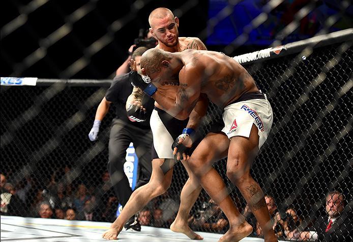 INGLEWOOD, CA - JUNE 04: Dustin Poirier wrestles Bobby Green in their lightweight bout during the UFC 199 event at The Forum on June 4, 2016 in Inglewood, California. (Photo by Harry How/Zuffa LLC/Zuffa LLC via Getty Images)