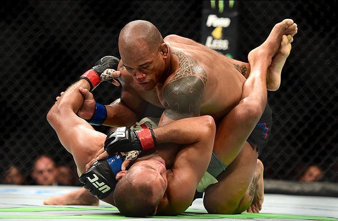 INGLEWOOD, CA - JUNE 04: Hector Lombard of Cuba wrestles Dan Henderson in their middleweight bout during the UFC 199 event at The Forum on June 4, 2016 in Inglewood, California. (Photo by Harry How/Zuffa LLC/Zuffa LLC via Getty Images)