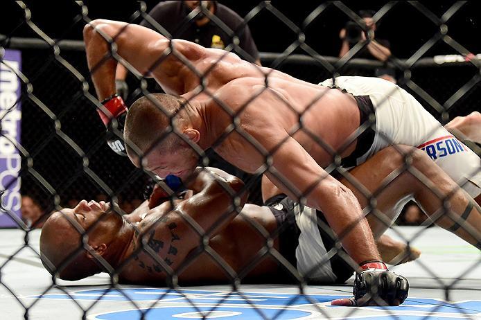 INGLEWOOD, CA - JUNE 04: Dan Henderson wrestles Hector Lombard of Cuba in their middleweight bout during the UFC 199 event at The Forum on June 4, 2016 in Inglewood, California. (Photo by Harry How/Zuffa LLC/Zuffa LLC via Getty Images)