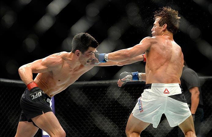 INGLEWOOD, CA - JUNE 04: Dominick Cruz and Urijah Faber exchange blows during the UFC 199 event at The Forum on June 4, 2016 in Inglewood, California. (Photo by Brandon Magnus/Zuffa LLC/Zuffa LLC via Getty Images)
