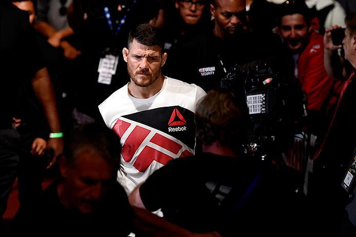 INGLEWOOD, CA - JUNE 04: Michael Bisping of England walks to the Octagon for his fight against Luke Rockhold in their UFC middleweight championship bout during the UFC 199 event at The Forum on June 4, 2016 in Inglewood, California. (Photo by Josh Hedge