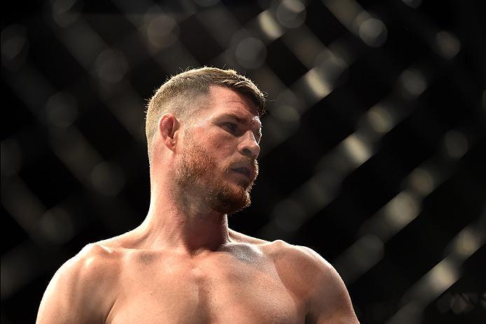 INGLEWOOD, CA - JUNE 04: Michael Bisping of England prepares in the Octagon for his fight against Luke Rockhold in their UFC middleweight championship bout during the UFC 199 event at The Forum on June 4, 2016 in Inglewood, California. (Photo by Harry H